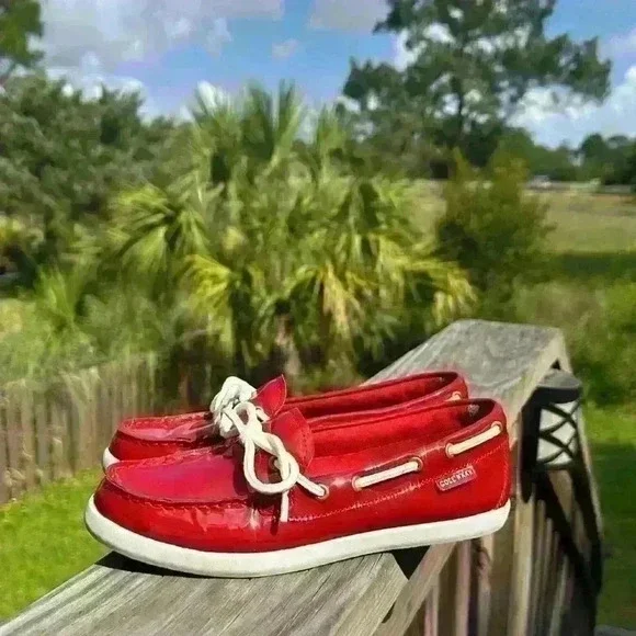 Cole Haan Nantucket Camp Moc Red Patent Leather Boat Shoes Women’s Size 6B - Picture 8 of 13